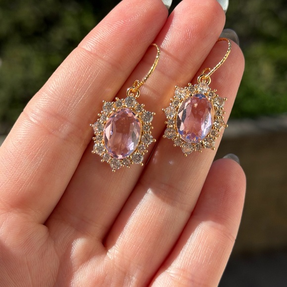 Princess Pink Halo Earrings • Oval Sparkle Drops - Picture 5 of 6